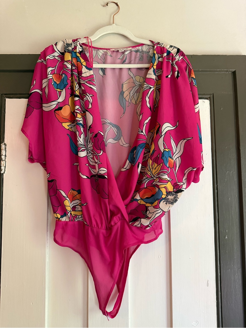 Jealous Tomato Fuchsia Floral Surplice Bodysuit